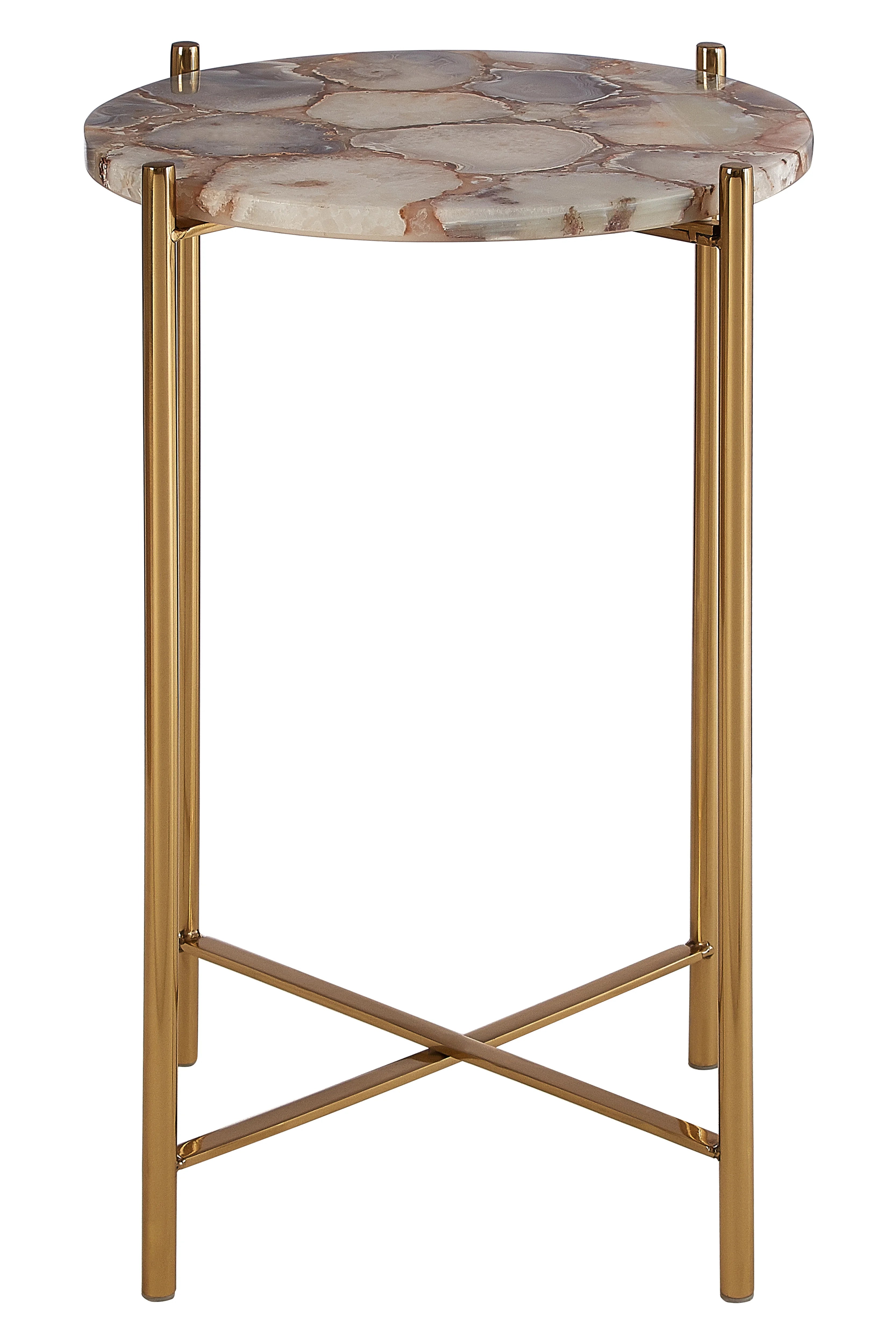 Tobor Natural Agate Stone & Gold Round Side Table